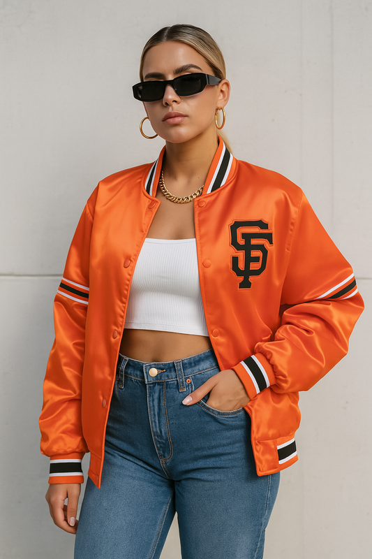 San Francisco Giants Orange Satin Varsity Jacket Letterman Baseball Bomber