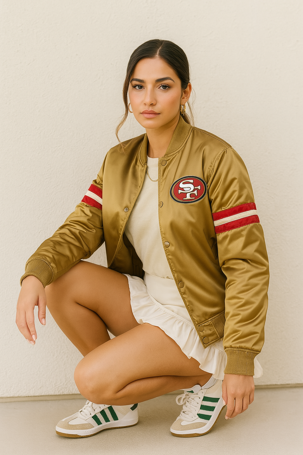 San Francisco 49ers 80s Vintage Gold Satin Bomber Jacket Varsity Team Letterman
