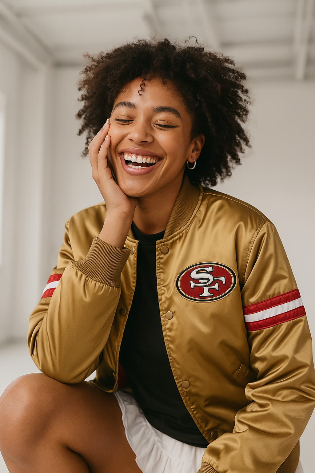 San Francisco 49ers 80s Vintage Gold Satin Bomber Jacket Varsity Team Letterman
