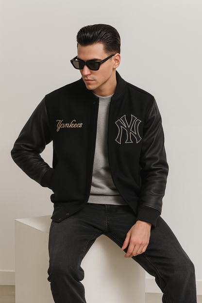 New York Yankees Varsity Jacket Unisex Black Wool Leather Sleeves Bomber Letterman