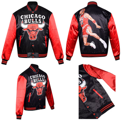 RARE Michael Jordan 23 Chicago Bulls Satin Bomber Jacket Red Black Varsity