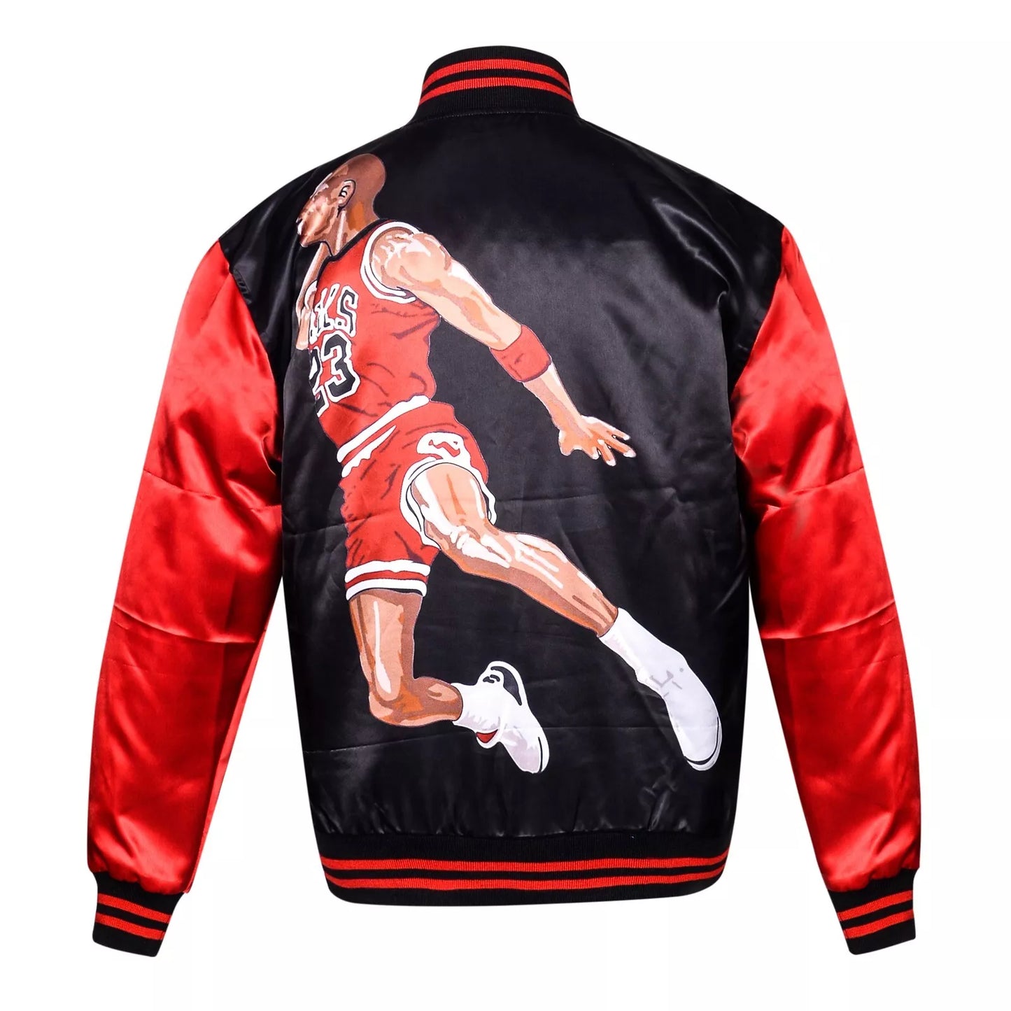 RARE Michael Jordan 23 Chicago Bulls Satin Bomber Jacket Red Black Varsity
