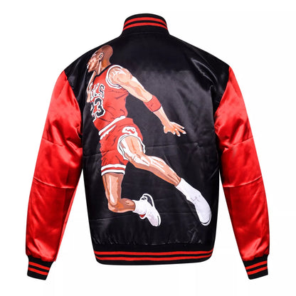 RARE Michael Jordan 23 Chicago Bulls Satin Bomber Jacket Red Black Varsity