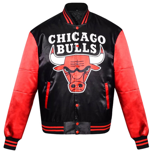 RARE Michael Jordan 23 Chicago Bulls Satin Bomber Jacket Red Black Varsity