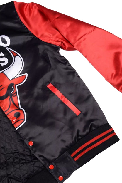 RARE Michael Jordan 23 Chicago Bulls Satin Bomber Jacket Red Black Varsity