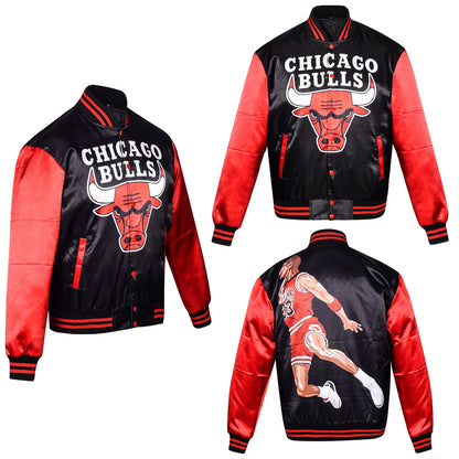 RARE Michael Jordan 23 Chicago Bulls Satin Bomber Jacket Red Black Varsity