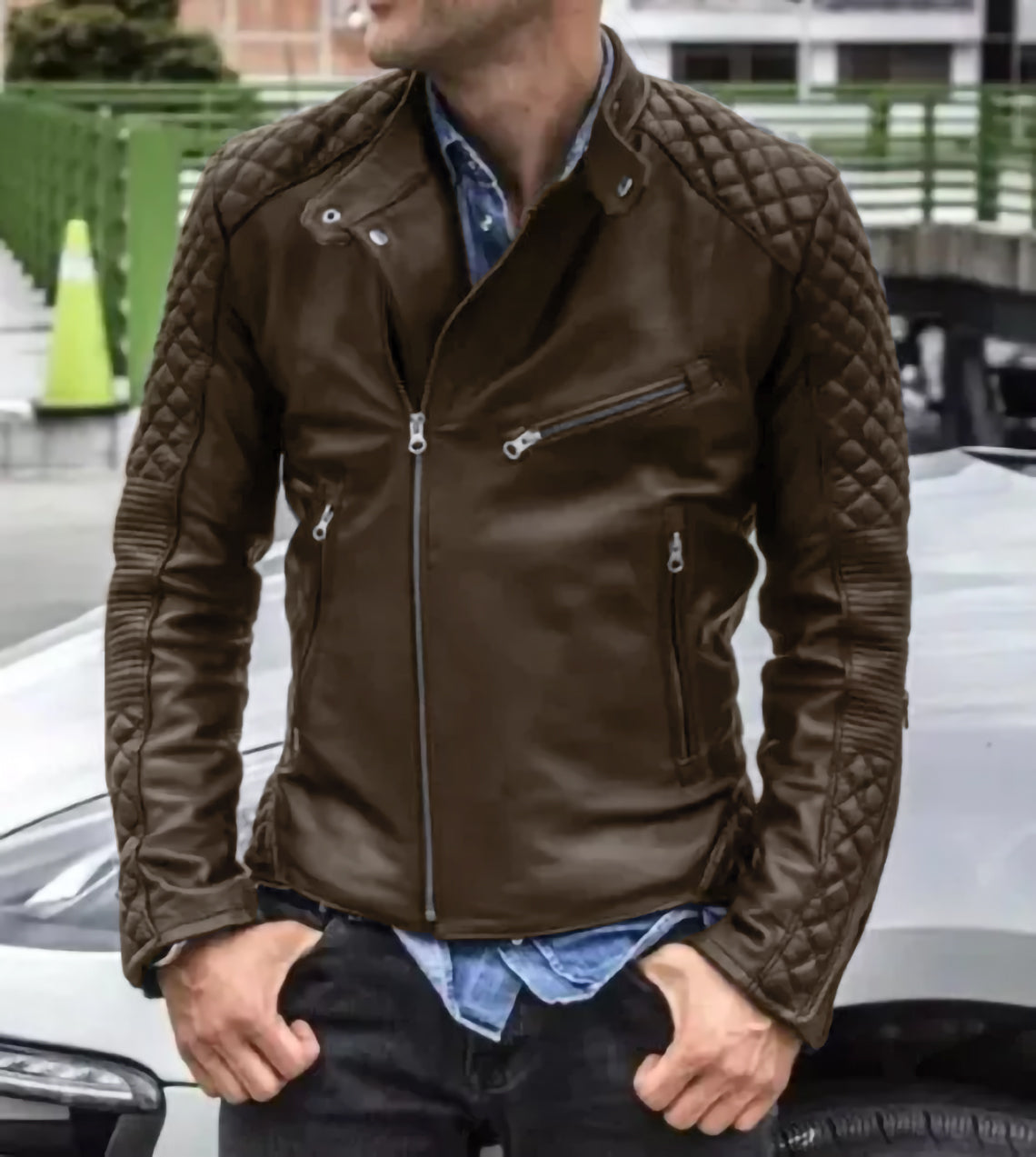 Cafe Racer Style Men's Leather Jacket Sheep Skin Black Biker Jacket