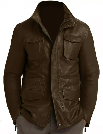 Genuine Lambskin Leather Real Leather Jacket Field Brown Leather Jacket Coat