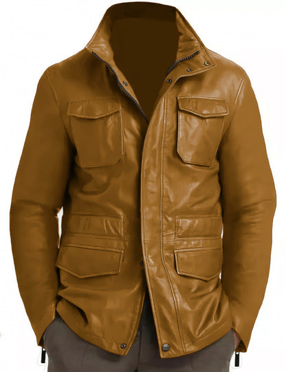 Genuine Lambskin Leather Real Leather Jacket Field Brown Leather Jacket Coat