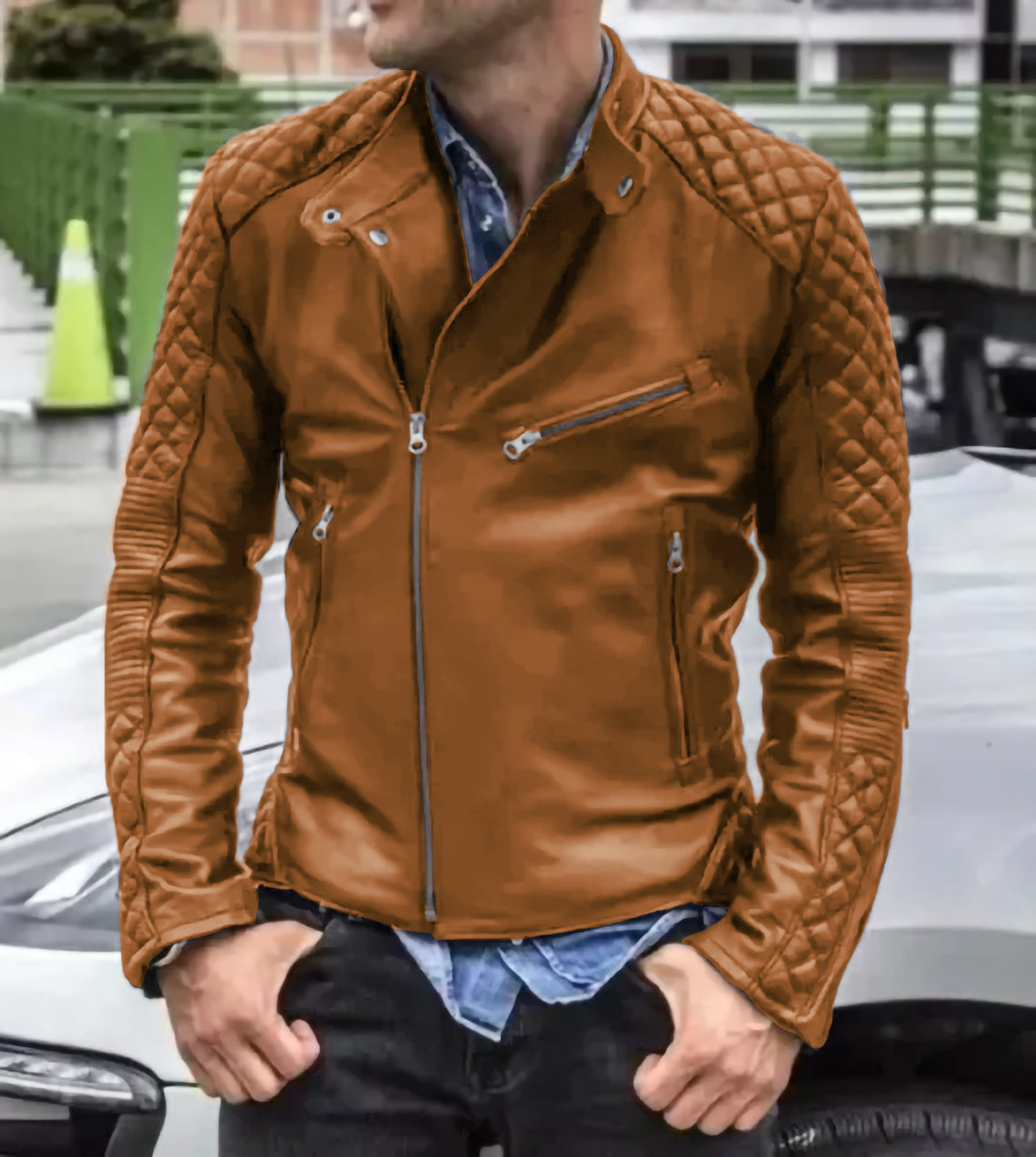 Cafe Racer Style Men's Leather Jacket Sheep Skin Black Biker Jacket