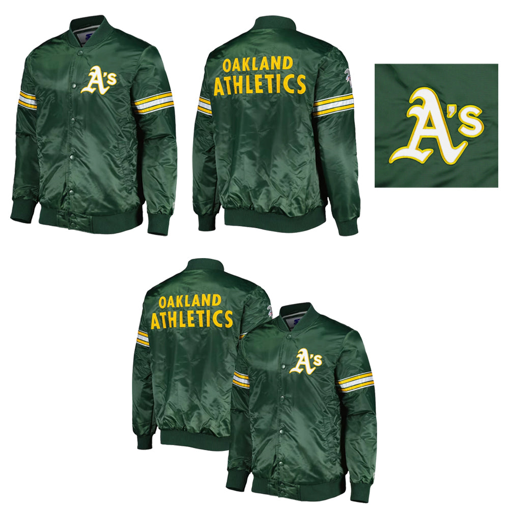Oakland Athletics Satin Bomber Jacket Green Vintage Baseball Varsity Letterman Jacket
