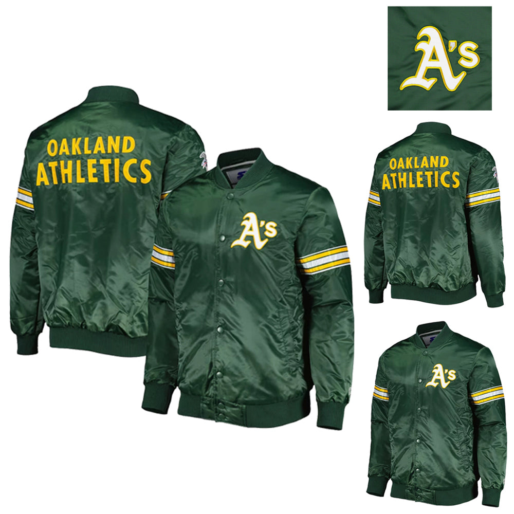 Oakland Athletics Satin Bomber Jacket Green Vintage Baseball Varsity Letterman Jacket