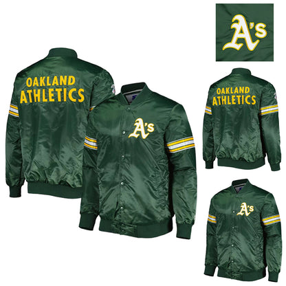 Oakland Athletics Satin Bomber Jacket Green Vintage Baseball Varsity Letterman Jacket
