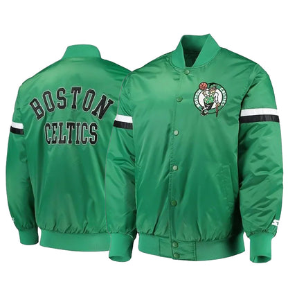 Boston Celtics Starter Green Varsity Jacket Letterman Full Snap Bomber Full Snap