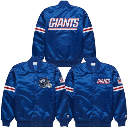 NY Giants Royal Blue Satin Varsity Jacket Vintage Inspired Bomber Letterman