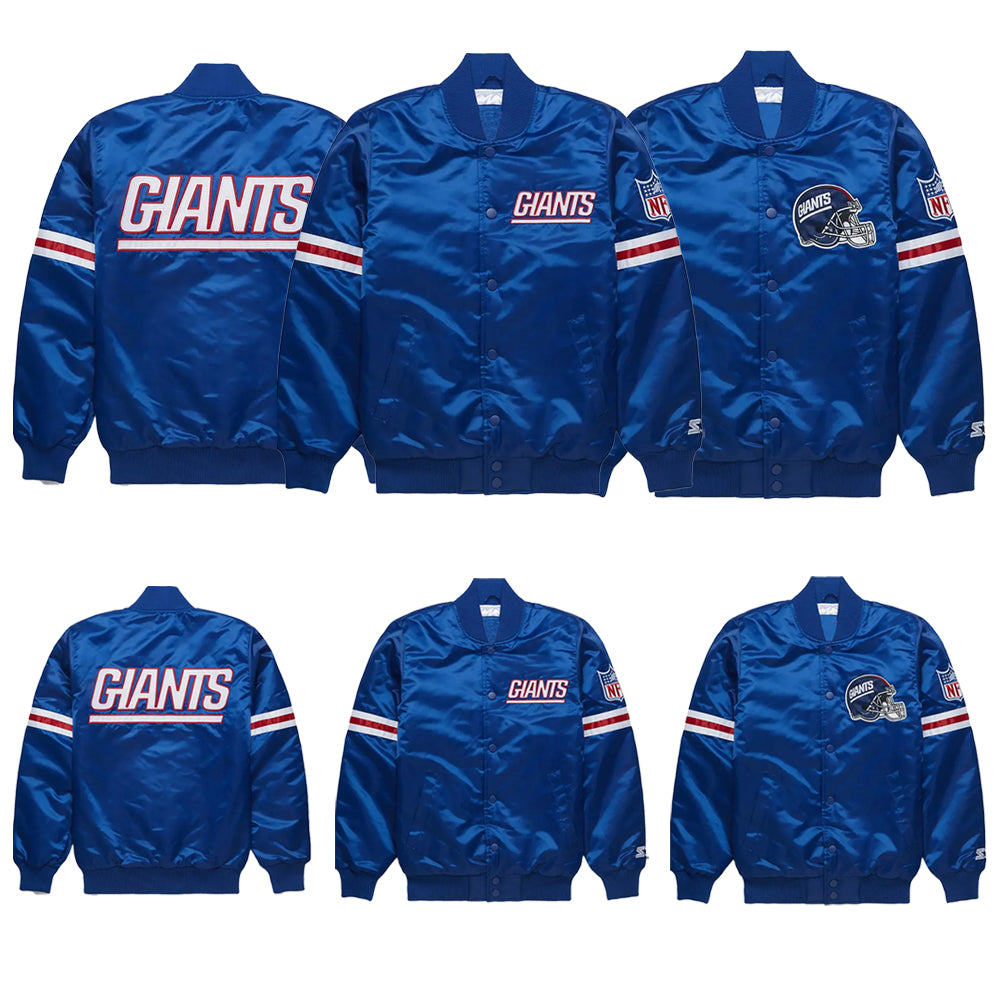 NY Giants Royal Blue Satin Varsity Jacket Vintage Inspired Bomber Letterman