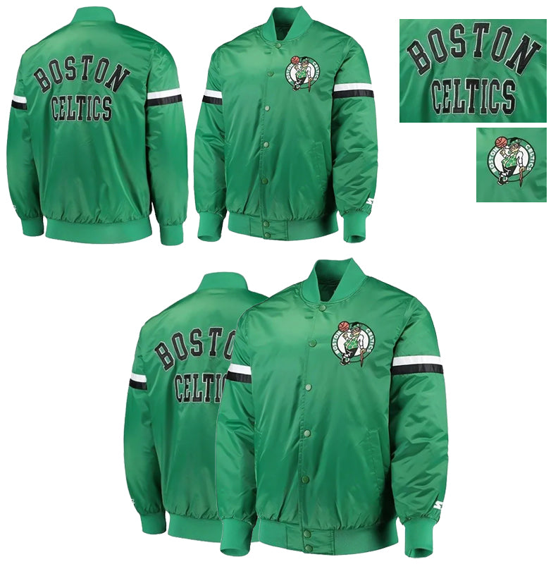 Boston Celtics Starter Green Varsity Jacket Letterman Full Snap Bomber Full Snap