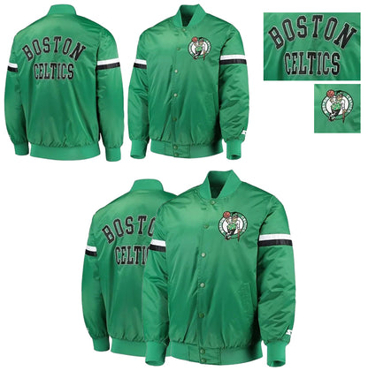 Boston Celtics Starter Green Varsity Jacket Letterman Full Snap Bomber Full Snap