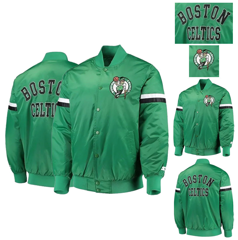 Boston Celtics Starter Green Varsity Jacket Letterman Full Snap Bomber Full Snap