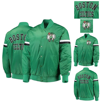 Boston Celtics Starter Green Varsity Jacket Letterman Full Snap Bomber Full Snap