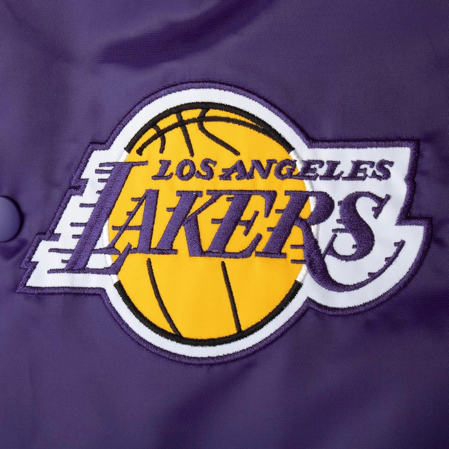 Los Angeles Lakers Rookie Jacket Blue Satin Yellow Sleeves Full Snap Varsity Jacket