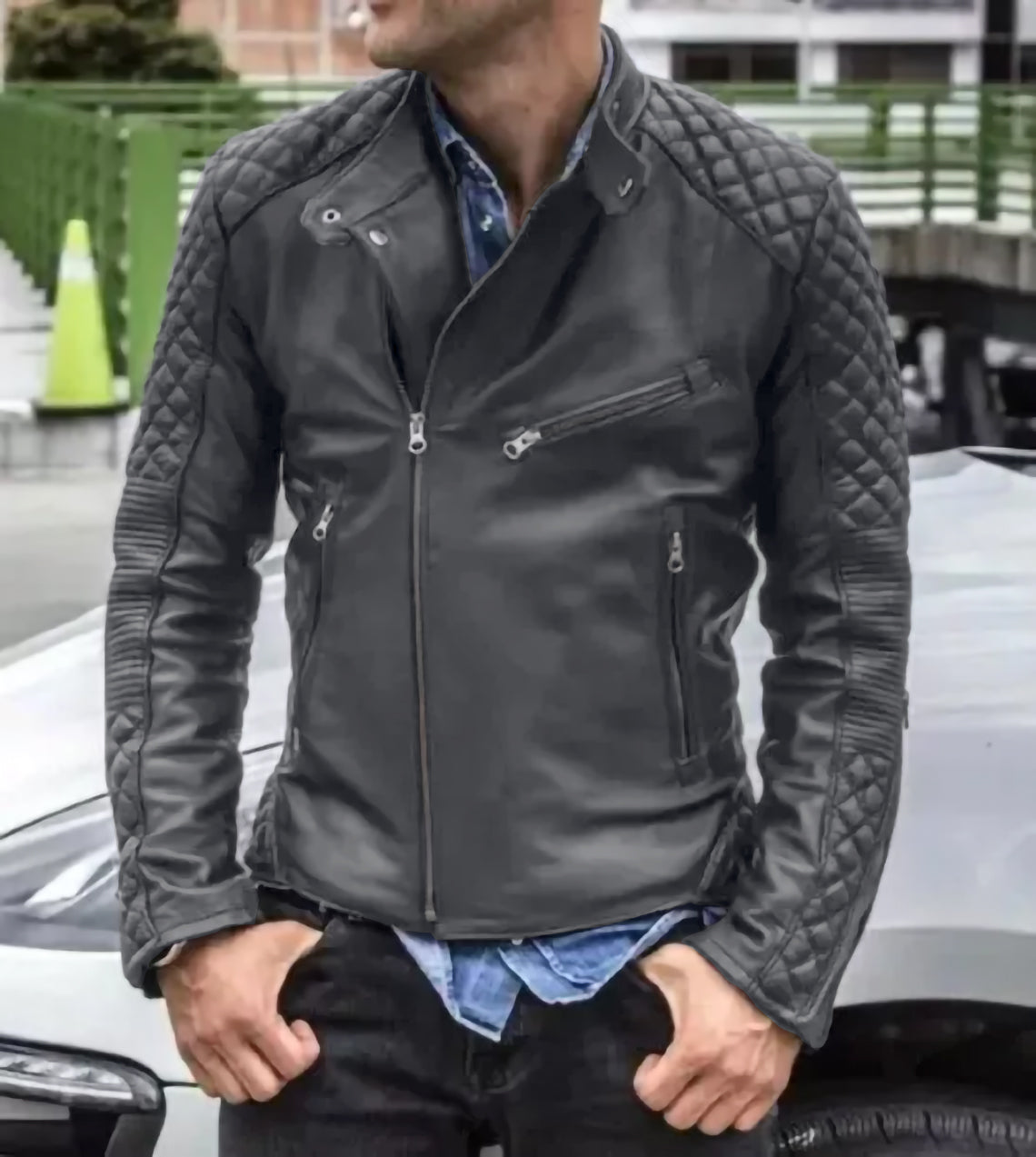 Cafe Racer Style Men's Leather Jacket Sheep Skin Black Biker Jacket