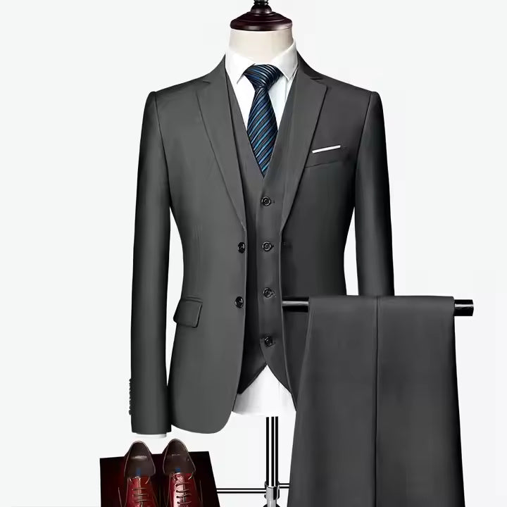 Men’s 3-Piece Premium Cotton Blend Suit, with Classic Two-Button Front Jacket, Waistcoat &amp; Trousers