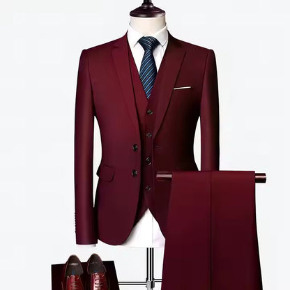 Men’s 3-Piece Premium Cotton Blend Suit, with Classic Two-Button Front Jacket, Waistcoat &amp; Trousers