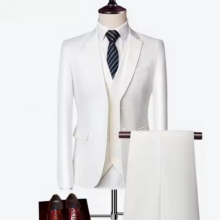 Men’s 3-Piece Premium Cotton Blend Suit, with Classic Two-Button Front Jacket, Waistcoat &amp; Trousers