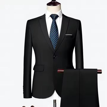 Men’s 3-Piece Premium Cotton Blend Suit, with Classic Two-Button Front Jacket, Waistcoat &amp; Trousers