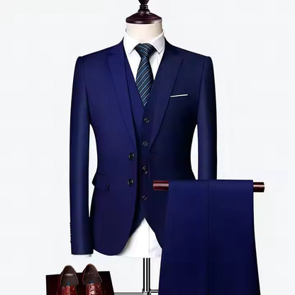 Men’s 3-Piece Premium Cotton Blend Suit, with Classic Two-Button Front Jacket, Waistcoat &amp; Trousers