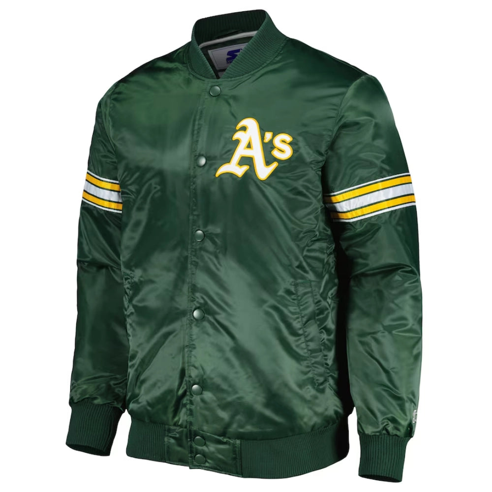 Oakland Athletics Satin Bomber Jacket Green Vintage Baseball Varsity Letterman Jacket