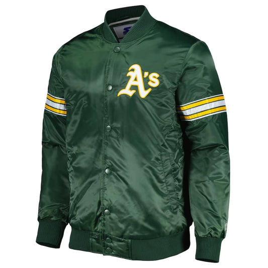 Oakland Athletics Satin Bomber Jacket Green Vintage Baseball Varsity Letterman Jacket