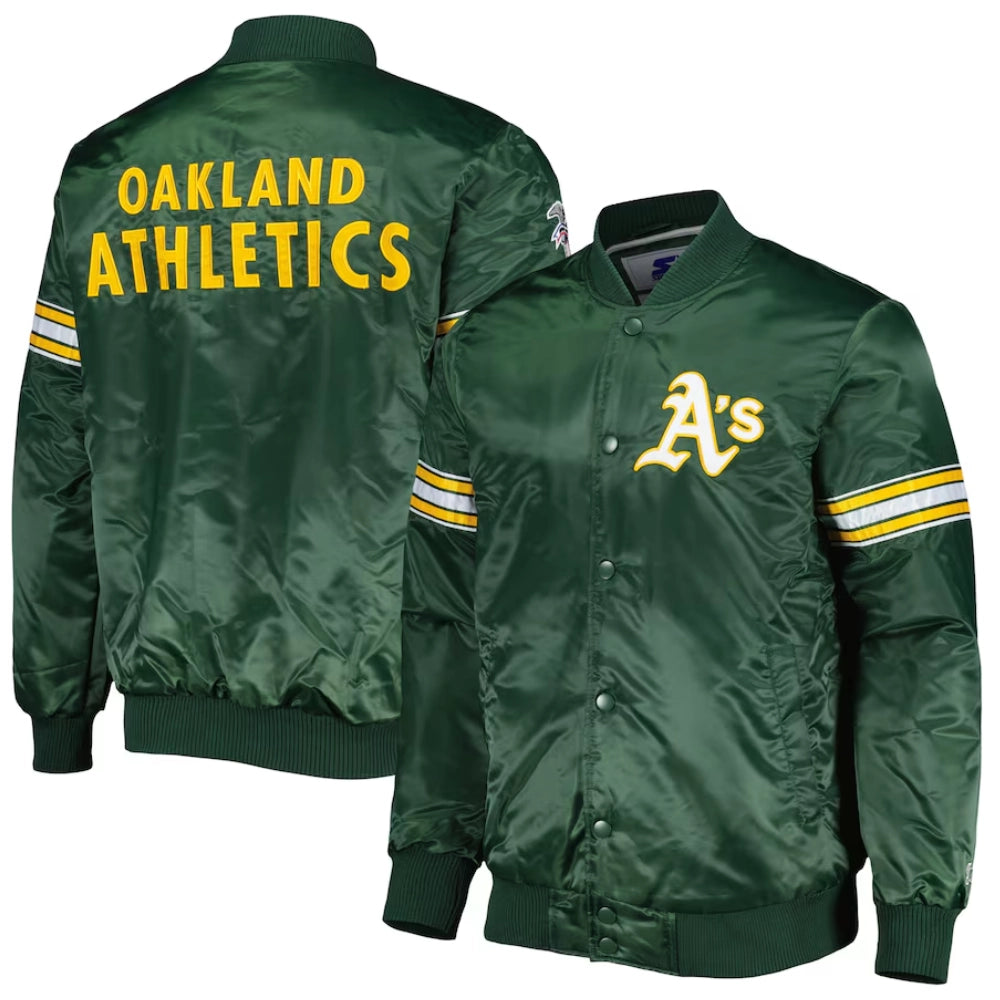 Oakland Athletics Satin Bomber Jacket Green Vintage Baseball Varsity Letterman Jacket