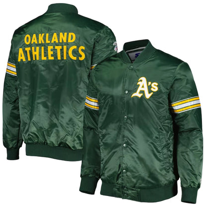 Oakland Athletics Satin Bomber Jacket Green Vintage Baseball Varsity Letterman Jacket