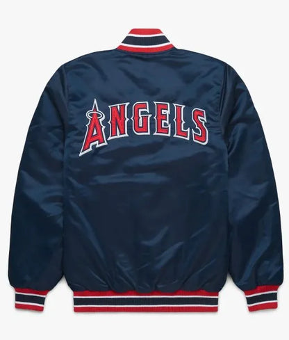 Los Angeles Angels Satin Bomber Jacket Navy Blue Varsity Baseball Jacket