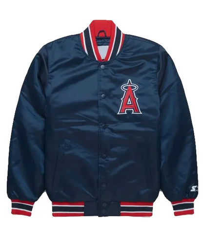 Los Angeles Angels Satin Bomber Jacket Navy Blue Varsity Baseball Jacket