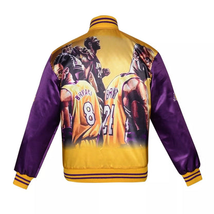 Los Angeles Lakers Champ City Varsity Jacket Gold Satin Purple Sleeves Bomber