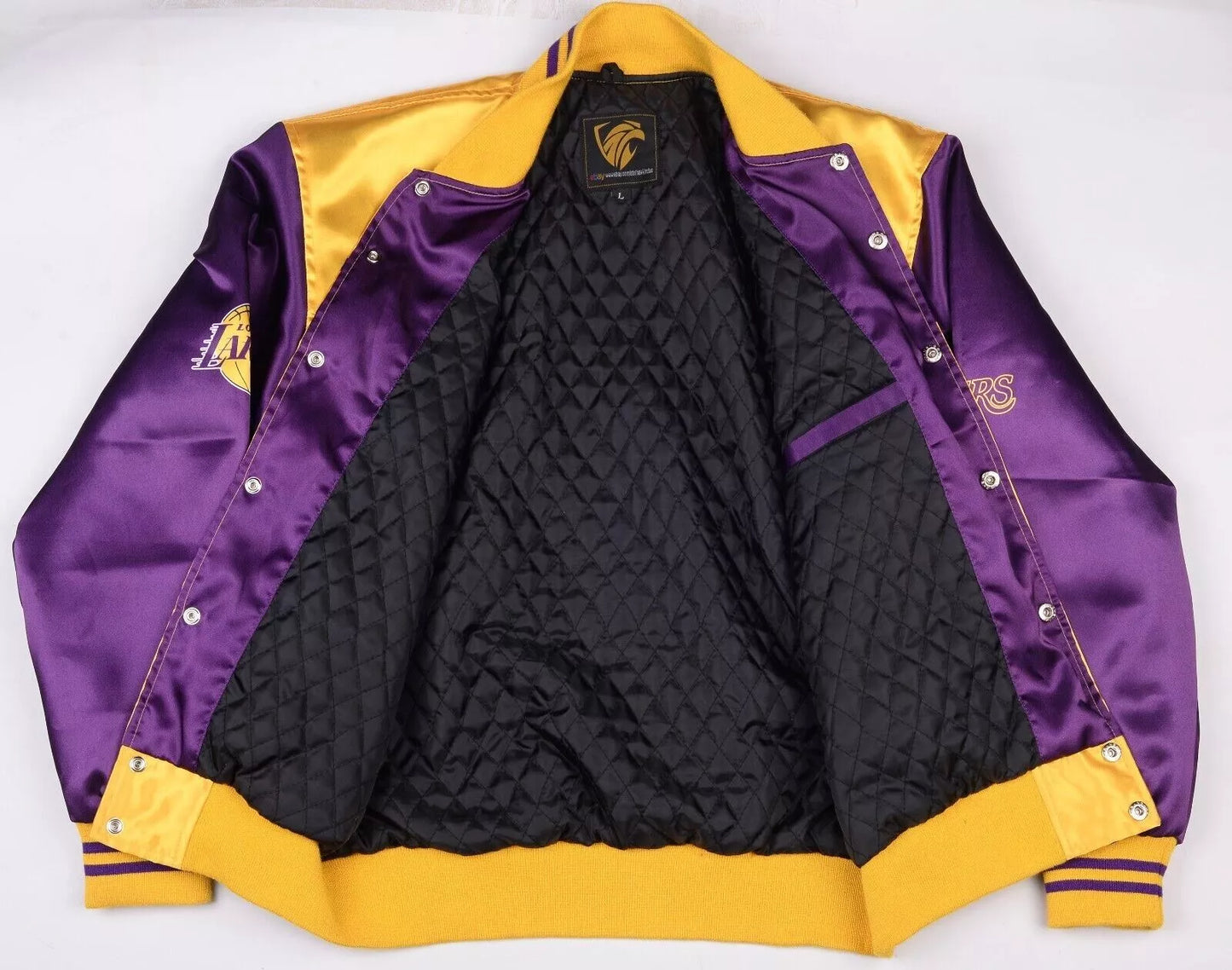 Los Angeles Lakers Champ City Varsity Jacket Gold Satin Purple Sleeves Bomber