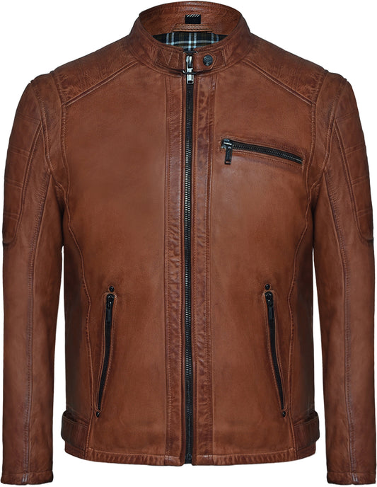 Men's Brown Leather Cafe Racer Jacket