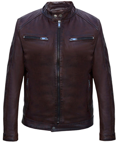 Men's Cafe Racer Retro Dark Brown Leather Jacket