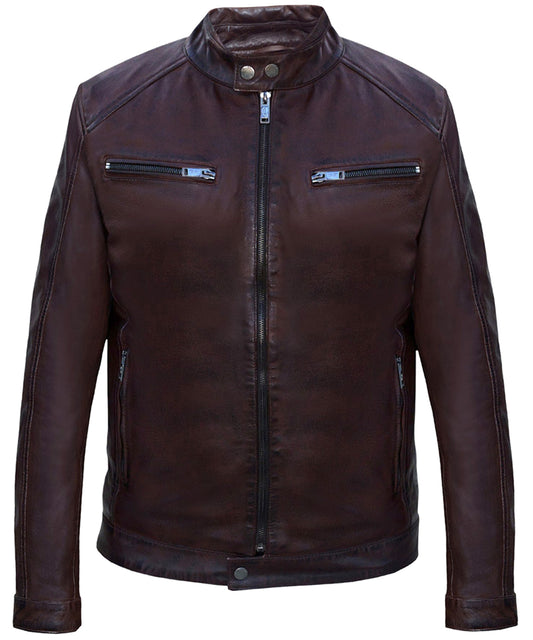 Men's Cafe Racer Retro Dark Brown Leather Jacket