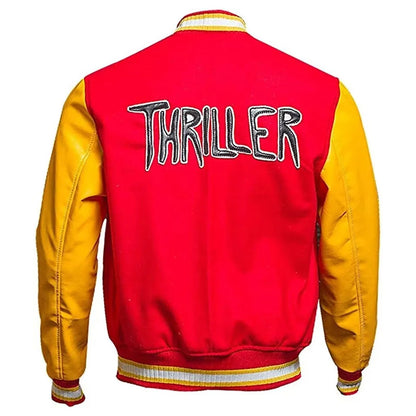 MJ Thriller Bomber Letterman Jacket in Red and Yellow