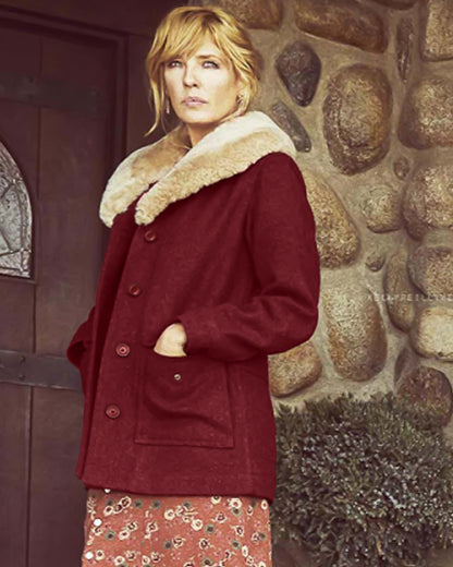 Beth Dutton Yellowstone Kelly Reilly Shearling 100% Pure Soft Wool Coat
