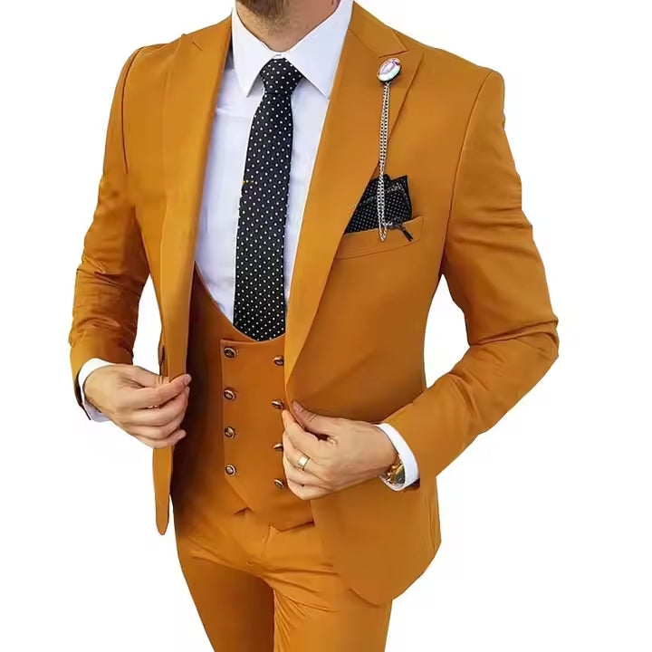 Men’s 3-Piece Formal Suit – Premium Cotton Blend – 20 Color Options