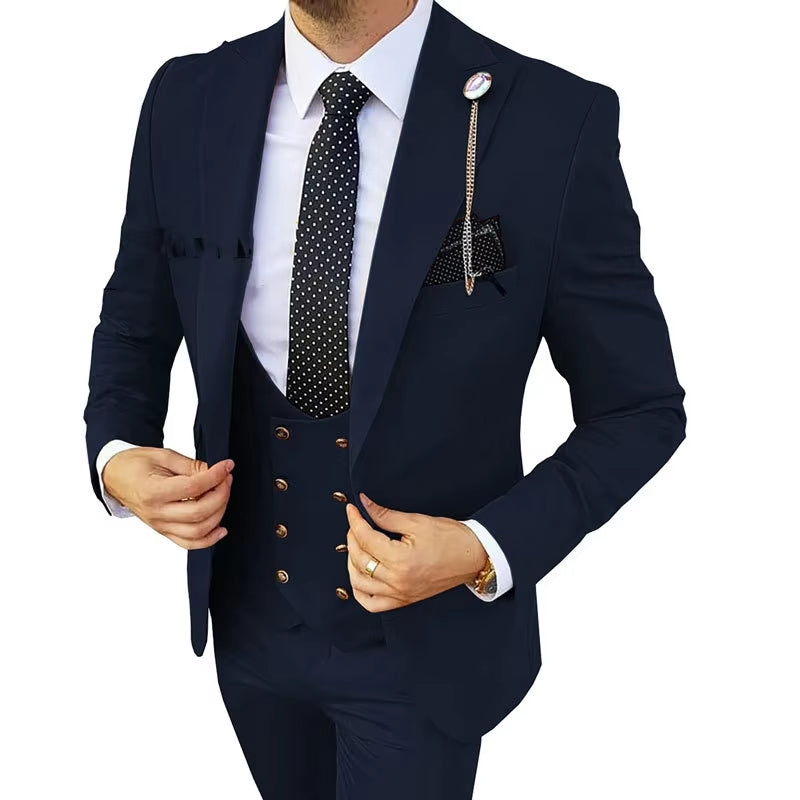 Men’s 3-Piece Formal Suit – Premium Cotton Blend – 20 Color Options