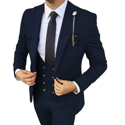 Men’s 3-Piece Formal Suit – Premium Cotton Blend – 20 Color Options