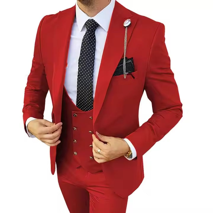 Men’s 3-Piece Formal Suit – Premium Cotton Blend – 20 Color Options