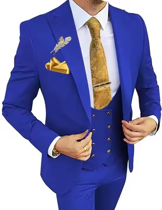 Men’s 3-Piece Formal Suit – Premium Cotton Blend – 20 Color Options