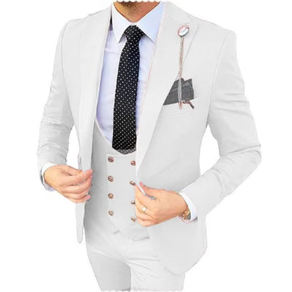 Men’s 3-Piece Formal Suit – Premium Cotton Blend – 20 Color Options